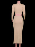 Spring Pure Color Long-Sleeved Fashion Sexy Split Long Skirt Two-piece