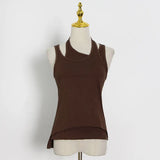Toloer New Commuter Trend Irregular Fake Two Sling Vest Women's Round Collar With A Top T Shirt-Outfit