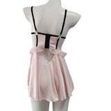 With Chest Cushion Pure Lust Wind Pajamas Female French Pure Lust Wind High-Grade Lace Perspective Thin Ice Ribbon Sling