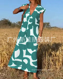 Ladies Style V-Neck Loose Waist Dress 2025 Summer Fashion New Set Long