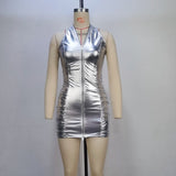 Toloer Selling Female 2024 Winter New Pure Color Pleated Sexy Hanging Neck Zipper Slim Wrap Hip Dress Women's Dress-Outfit