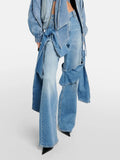 Toloer Style Hot Girl Jeans 2024 New Stereo Band Design Sense Bow Straight Leg Jeans Women-Outfit
