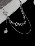 Rhinestone Star Decor Layered Chain Necklace-Outfit