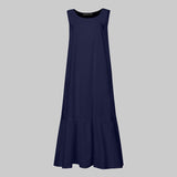 Women Maxi Long Dress Fashion Summer Sundress Vintage Cotton Ruffles Casual Loose Sleeveless Party Thin