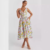 Summer New Body-Body Sling Dress Fashion Print V-Neck Temperament