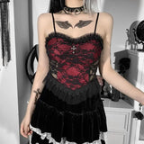 Dark Wind Halloween New Lace Mesh Halter Top Personality Cross Vest Girl-Outfit