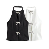 Toloer 2024 New Women's Fashion Casual Versatile Jeans Hanging Collar Top 0541060-Outfit