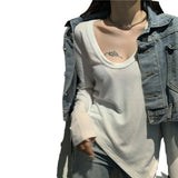 Toloer Female Slim Sexy Low Collar White Foreign Style Long Sleeves With Bottom Shirt 2024 Autumn New Slim