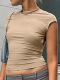 Toloer Out Back Top Tight Short Sleeve Navel Half High Collar Solid Color 2024 Summer Hot Girl Sexy Female T-Shirt-Outfit