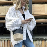 2022 Autumn And Winter Sweater Cardigan Bohemian Style Hand-knitted Bat Lantern Sleeve Sweater Jacket Female