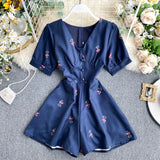Womens Jumpsuit Shorts 2022 New Summer Fashion Printed Short Sleeve Slim Casual Overall Female White Bodysuit