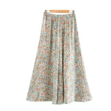 Women Chic Fashion Floral Print Pleated Midi Skirt Vintage High Elastic Waist Office Wear Female Skirts