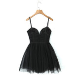 Black Mesh Frill Tulle Strap Mini Dress-Outfit