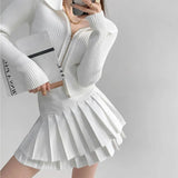 Preppy Style Double Pleated Skirt Women Korean Skort Summer Sexy Y2k High Waist Patchwork Solid Mini Skirt A-line