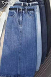 Korean Style Women's Elegant Denim Skirt Fashion High Waist Casual Harajuku Streetwear Chic Straight Skirt