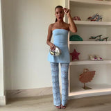Summer New Women's Breasts With Thin Blue Hollow Trousers