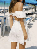 Spring Fashion New Sexy Hot Girl Collar Bubble Cuffed Embroidery Short Dress