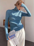 2022 Autumn Candy Colors Tops Slim Women Pullover Knitted Sweater Jumper Soft Warm Jumper Basic Turtleneck Women