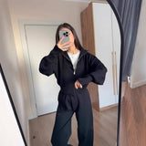 Autumn New Women's Solid Color Dress Short Top Repair Knitted Trousers Two