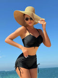2024 New Solid Color Split Conservative Flat-Angle Trouser Trouser Trouser Side Trouser Swimsuit Swimsuit