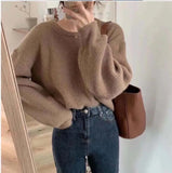Version Qiu Dong New Style Languid Lazy Wind Pure Color Pullover Sweater Female Bottom Unlined Upper Garment Loose Round Collar Restore Ancient Ways Sweater Female-Outfit