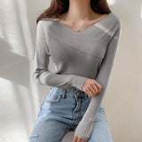 Women's Sweater Korean Bottom Knitwear Long-sleeved Tops Off-the-shoulder Slim Sweater Woman 2022 Autumn and Winter New