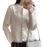 Winter New Style Chic Love Knitting Sweater Female Korean Department Wood Ear Design Fashionable Joker Show Thin Knit Cardigan-Outfit
