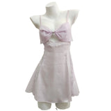 Girl Pure Love Bow Ice Silk Smooth Sling With Aja Skirt Home Dress Sexy Mesh Spliced