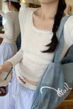 Lace Soft Breathable Thin Long-Sleeved T-Shirt Women's Spring And Autumn 2024 New Underwear Blouse-Outfit