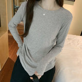 T-Shirt With Round Neck And Shoulder For Women In Autumn, The New Irregular Bottom Has A Niche Coat With A Sense Of Design.-Outfit