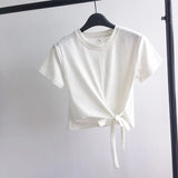 Toloer Solid Color T-Shirt Female 2024 Summer Wear Korean Version Of The Strap Careful Machine Exposed Umbilical Students Short Sleeve Shirt Repair