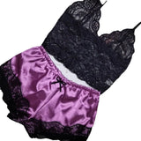 Toloer Hot Selling Lace Pajamas Two-Piece Lace Sling Perspective V-Neck Pajamas Set-Outfit