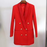 Long Blazer Dress 2022 New Pink Blazer Classic Lapel Double Breasted Satin Shawl Collar Women Office OL