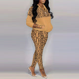 Large Size Women's Wear Popular Style Long-Sleeved Zipper Fashion Printed Two-Piece Set-Outfit