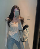 Toloer Female Slim Sexy Low Collar White Foreign Style Long Sleeves With Bottom Shirt 2024 Autumn New Slim