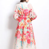 Women's Dress Spring New Court Style Waist Suit Collar Lantern Sleeve Print Long