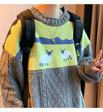 2022 Harajuku Knitted Sweaters Cartoon Sheep Pullovers Men Hip Hop Streetwear Sweater Male Autumn Winter Loose