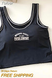 Women Slim Running Short Tank Tops Square Neck Tops Lce Silk Sports Fashion Letter Printing Tank Tops With Bra