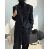Winter Fashion Thickened Tweed Suit Coat Lapel Loose Long Sleeves Plus Size Womens Black Oversized Blazers Long Sleeve