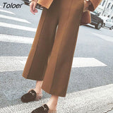 Winter Oversized Woolen Women Pants Casual High Waist Wide Leg Pants Women Solid Wool Loose Straight Women Trousers