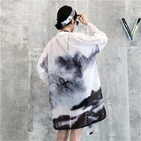 Chinese Style Printed Shirt Woman Causal Long Kimono Cardigan 2023 Long Sleeve Loose Blouse Sun Protection Blouses