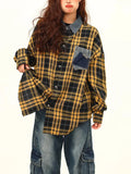 Toloer Advanced Sense Outside Wear Plaid Shirt Female Autumn New Style Loose Recreational All-Match Yellow Plaid