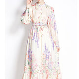 Exquisite Dress Female Fashion Retro Elegant Lantern Long Sleeves To Print French Dress