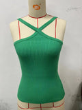 Toloer Summer New Sexy Hot Girl Hanging Neck Sling Vest Slim Knit Female Top-Outfit