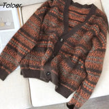 Pullover Patchwork Loose Lantern Long Sleeve Women Simple Knitted Sweater Elegant All-match Oversize Streetwear Clothes 1028-0-Outfit