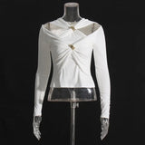 Toloer Temperamental Socialite Bottom Shirt 2024 Autumn New Shoulder Hollow Kink Design Slim Short Jacket Female-Outfit