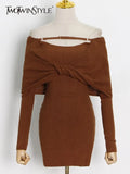 Patchwork Kink Dresses For Female Slash Neck Long Sleeve High Waist Slimming Solid Color Women's Dress New