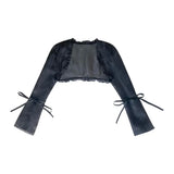 Gothic Cloak Womne Long Sleeve Crop Top Bow Design Black Cape + Patchwork Tank Top Two Piece Set Korean Style Sexy