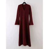 Ins Design Long Sleeve V-Neck Knitted Dress