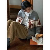 Reindeer Print Knitted Cardigan-Outfit